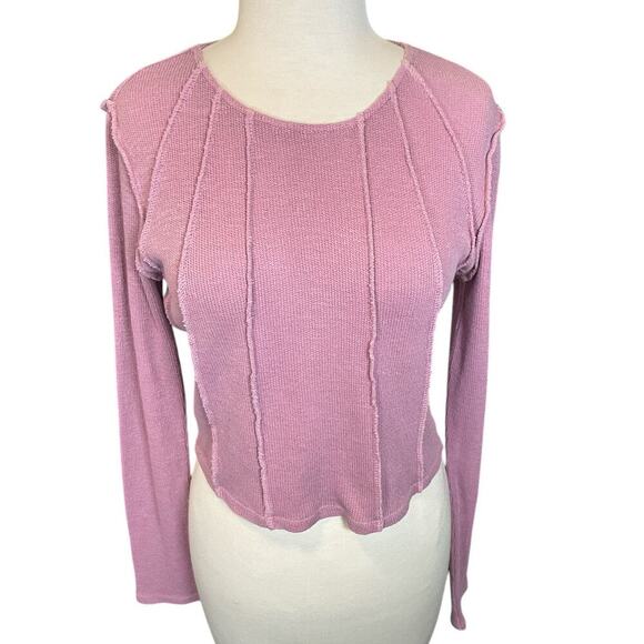 RSQ Womens Lavender Exposed Seam Cropped Long Sleeve Tee Soft Cotton Blend SZ XL - Picture 8 of 12